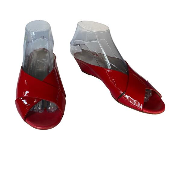 ATTILIO GIUSTU LEOMBRUNI AGL Red Patent Leather Slides Wedge EU 37 / US 7 - Picture 1 of 16